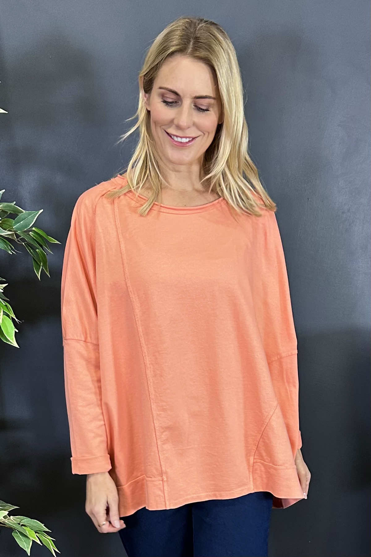 Elsie Seam Detail Cotton Top Orange