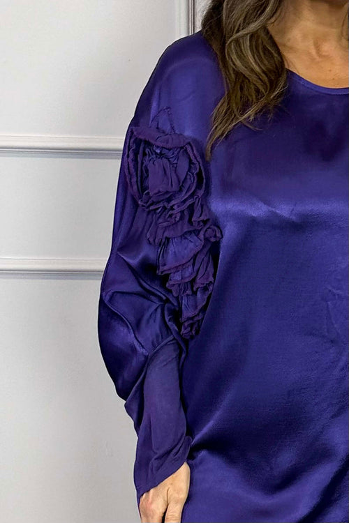 Julie Floral Satin Tunic Purple - Image 3