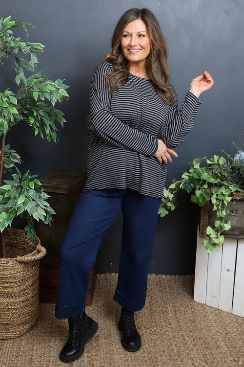 Frances Stripe Sweat Top Mid Grey - Image 1