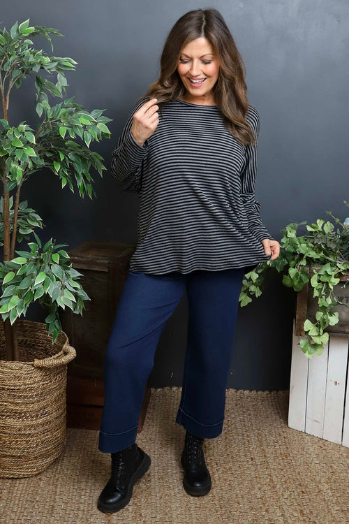 Frances Stripe Sweat Top Mid Grey - Image 2