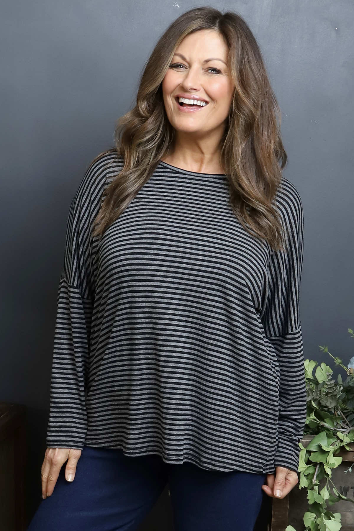 Frances Stripe Sweat Top Mid Grey