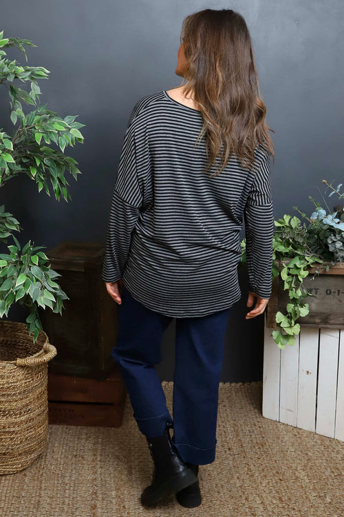 Frances Stripe Sweat Top Mid Grey - Image 4