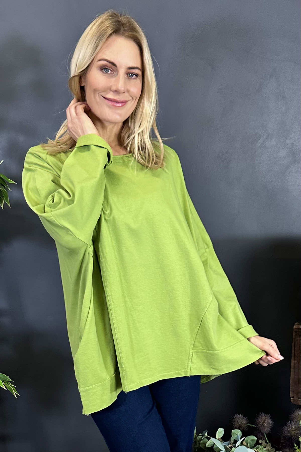 Elsie Seam Detail Cotton Top Green