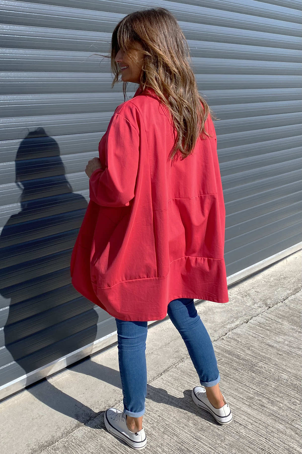 Karina Cotton Open Front Jacket Red