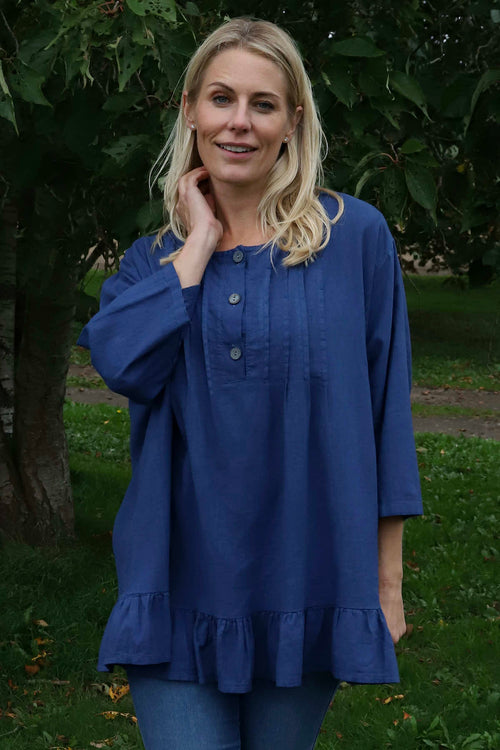 Dawsmere Button Linen Top Royal Blue - Image 1