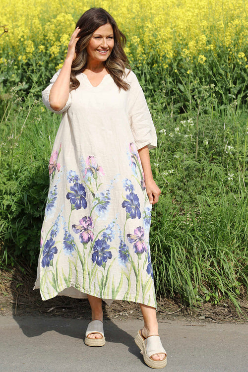Lyla Floral Linen Dress Stone - Image 2
