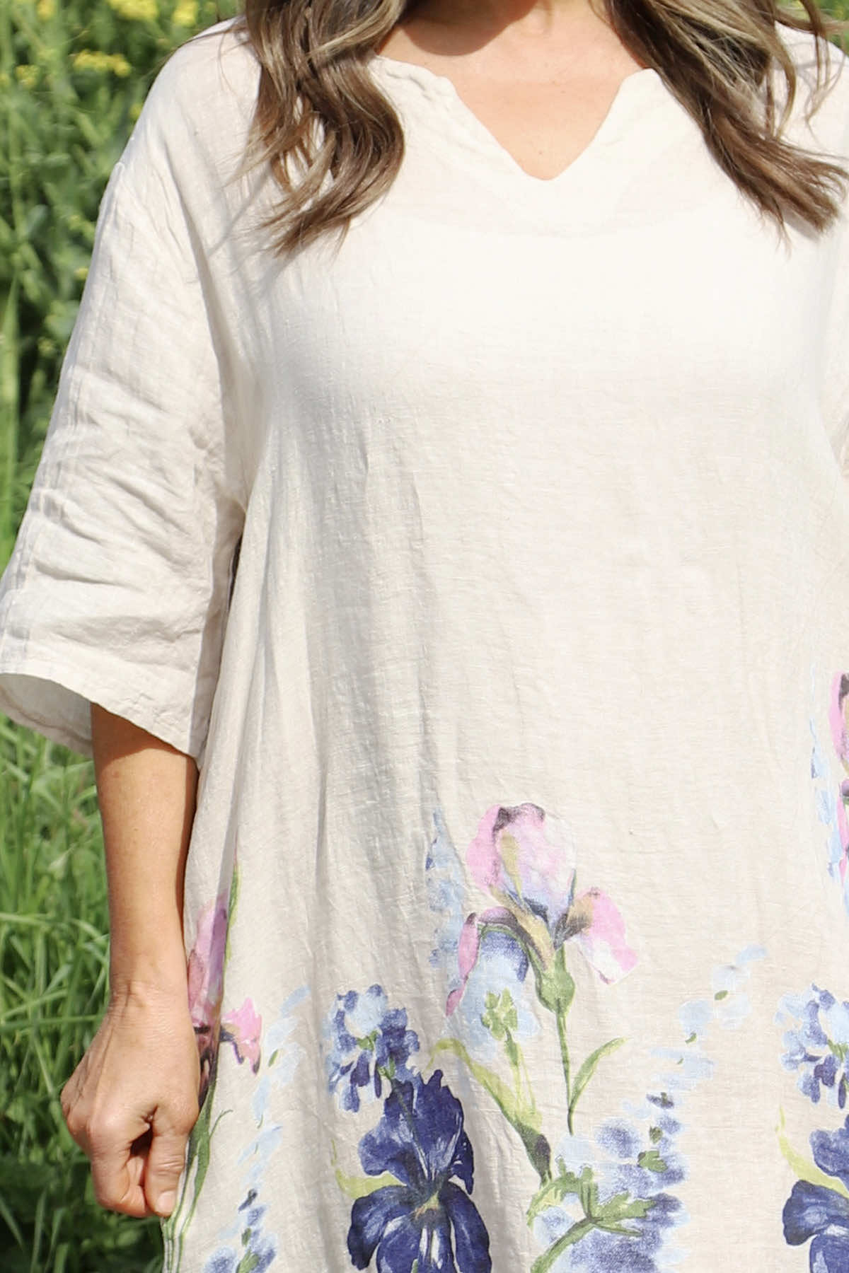 Lyla Floral Linen Dress Stone