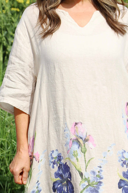 Lyla Floral Linen Dress Stone - Image 3