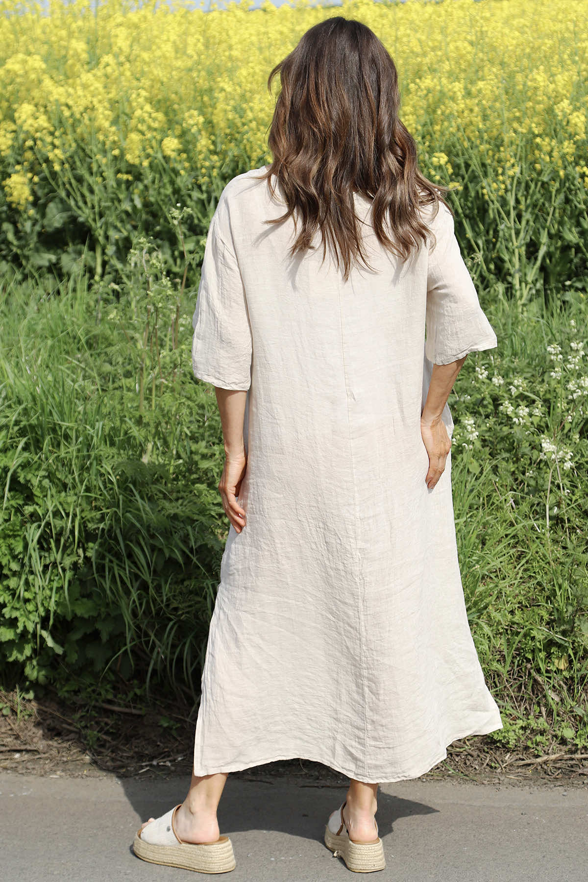 Lyla Floral Linen Dress Stone