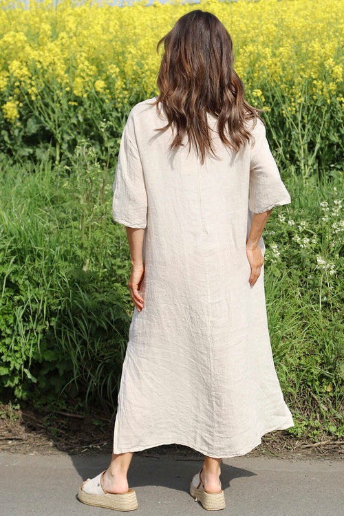 Lyla Floral Linen Dress Stone - Image 4