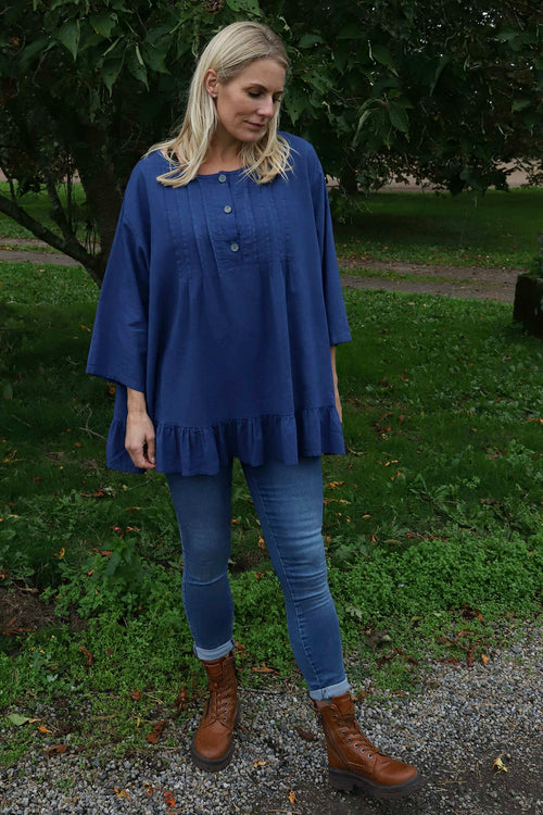 Dawsmere Button Linen Top Royal Blue - Image 2