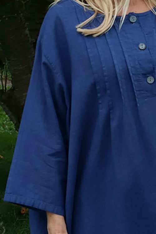 Dawsmere Button Linen Top Royal Blue - Image 3