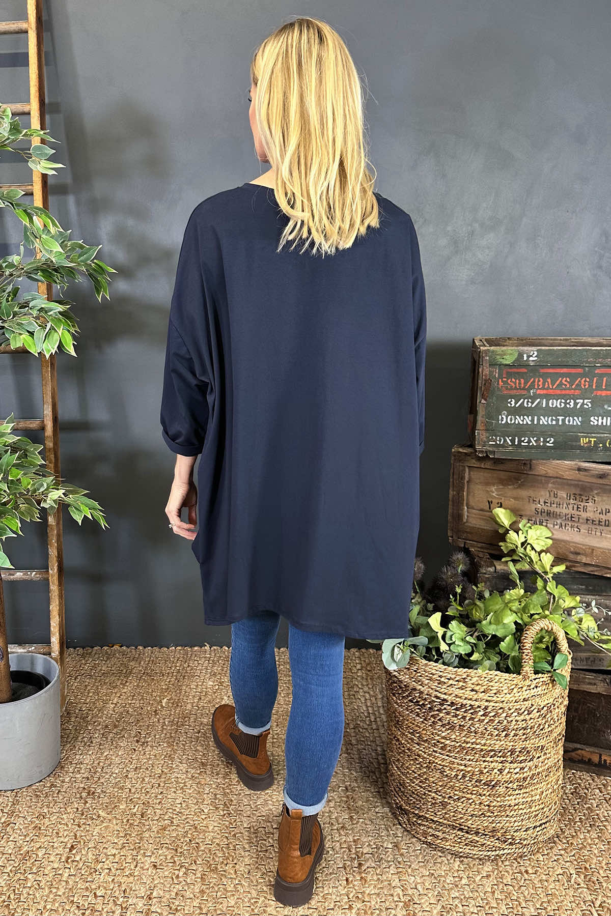 Hayden Dipped Hem Cotton Top Navy