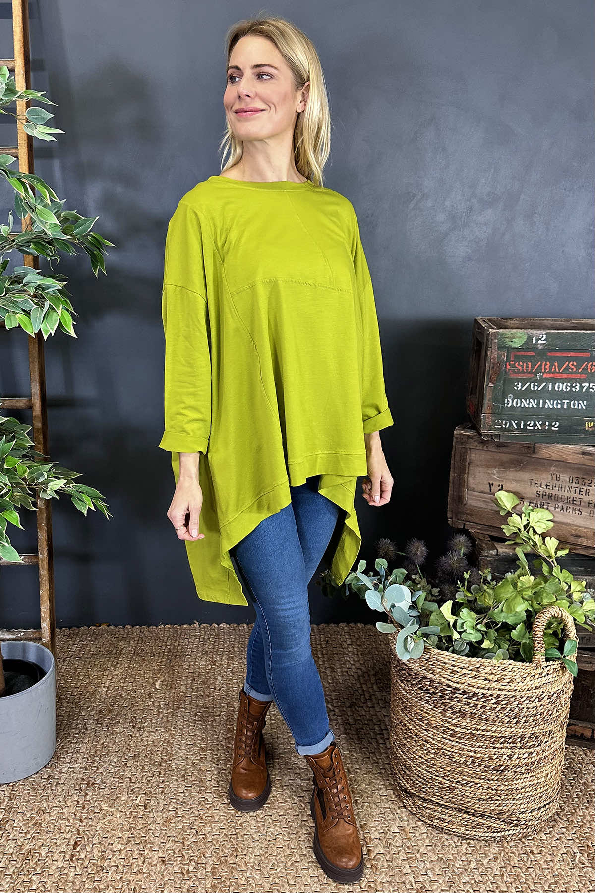 Hayden Dipped Hem Cotton Top Lime