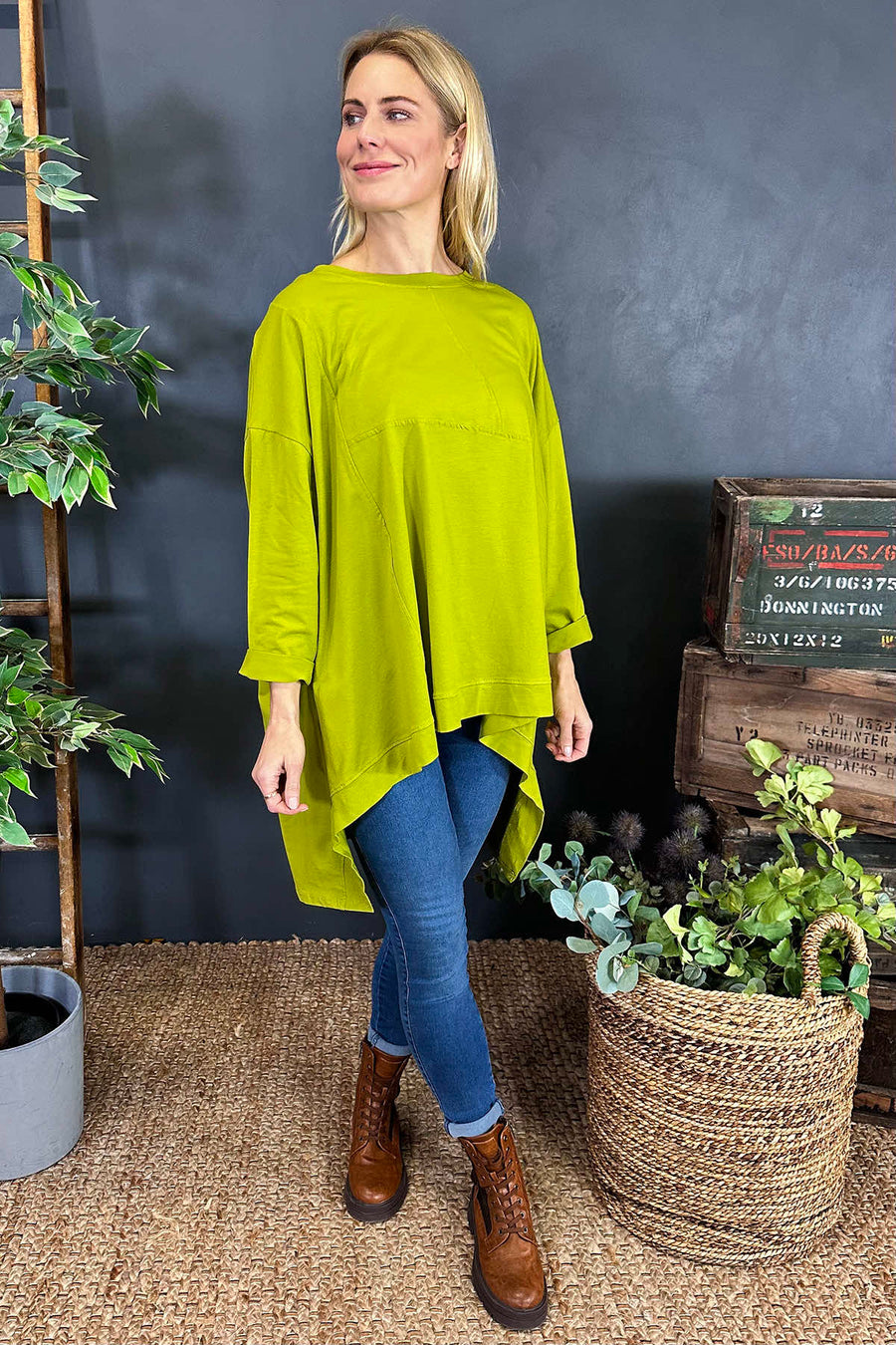 Hayden Dipped Hem Cotton Top Lime