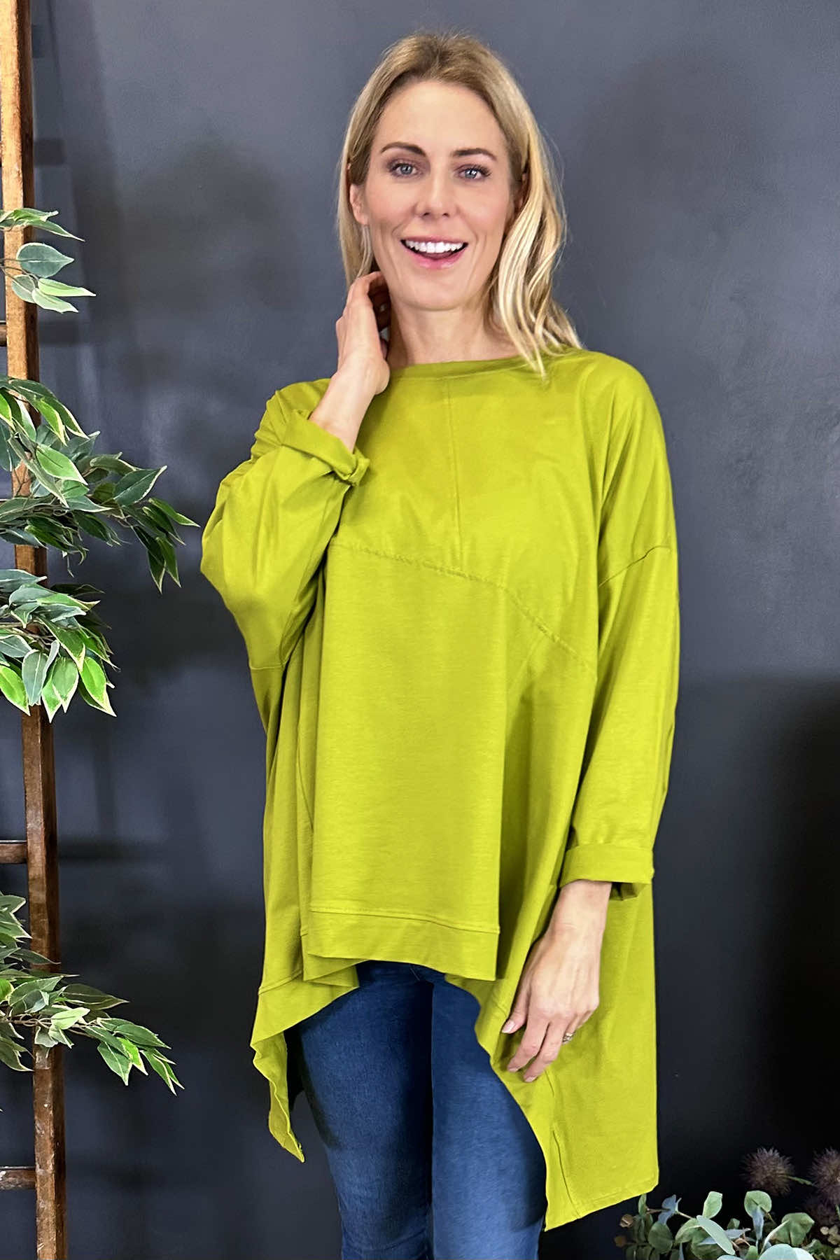 Hayden Dipped Hem Cotton Top Lime