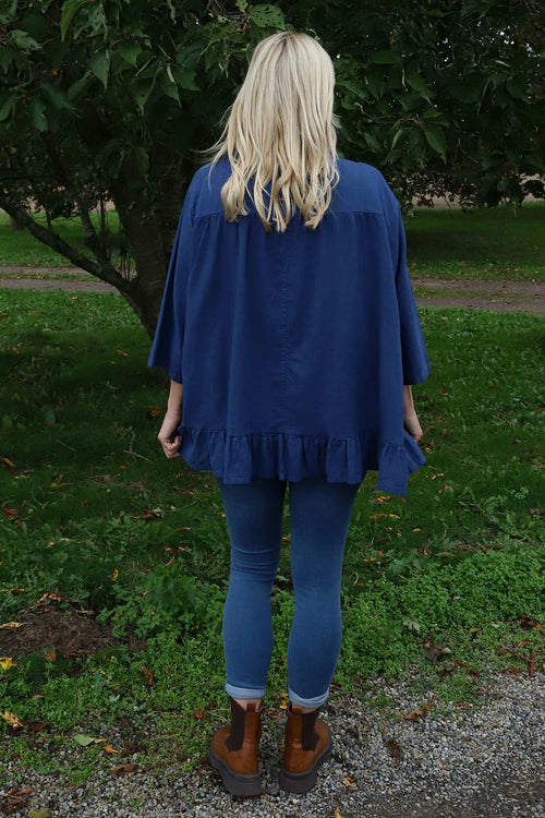 Dawsmere Button Linen Top Royal Blue - Image 4