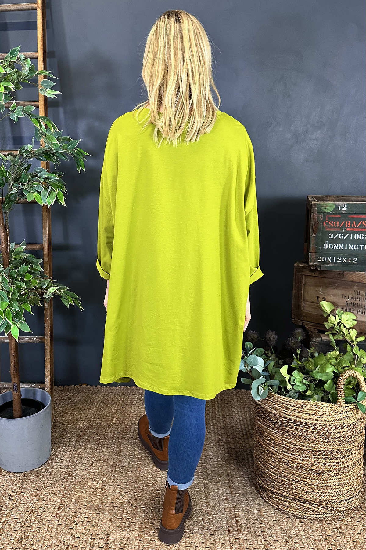 Hayden Dipped Hem Cotton Top Lime