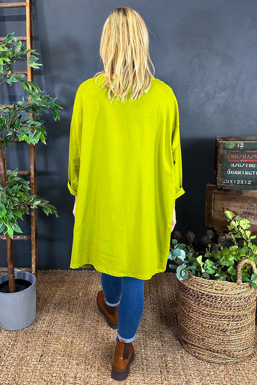 Hayden Dipped Hem Cotton Top Lime - Image 4