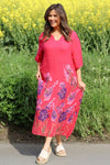 Lyla Floral Linen Dress Hot Pink