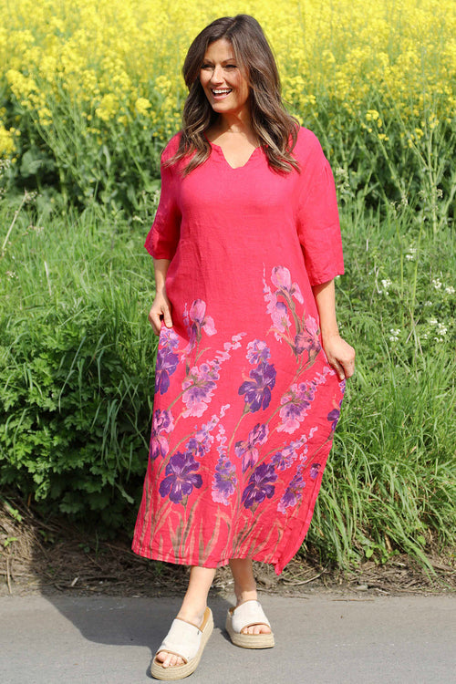 Lyla Floral Linen Dress Hot Pink - Image 1