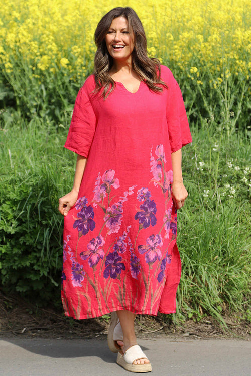 Lyla Floral Linen Dress Hot Pink - Image 2