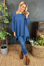 Hayden Dipped Hem Cotton Top Blue Blue - Hayden Dipped Hem Cotton Top Blue