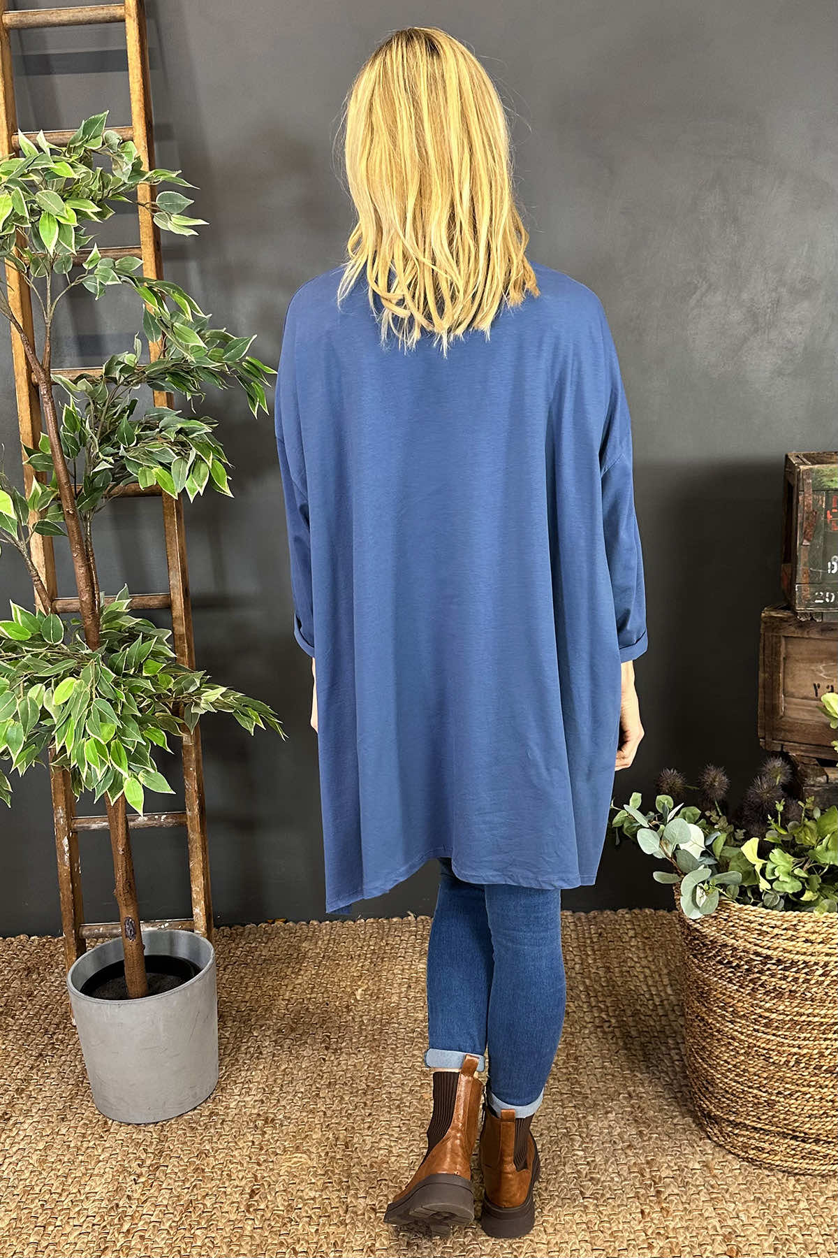 Hayden Dipped Hem Cotton Top Blue