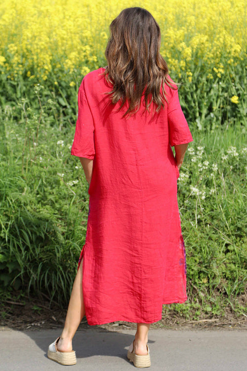 Lyla Floral Linen Dress Hot Pink - Image 4