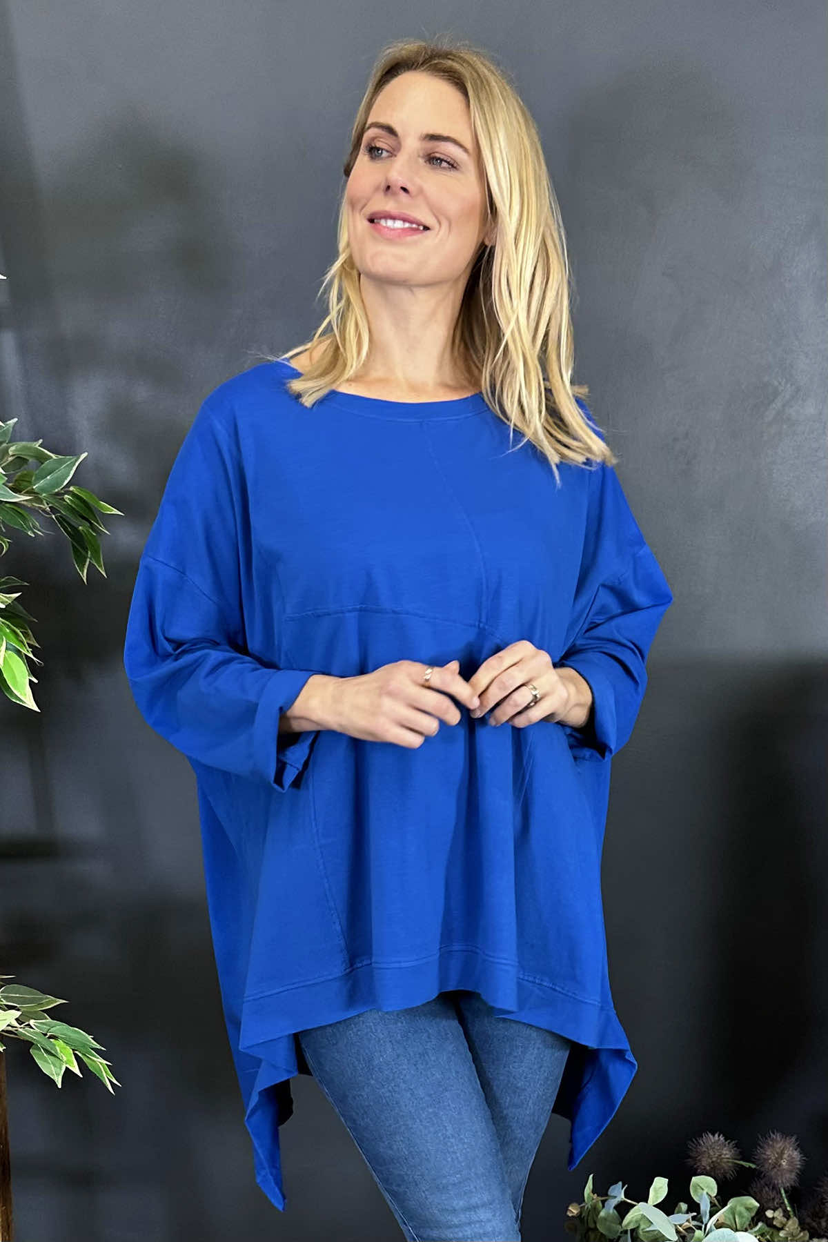 Hayden Dipped Hem Cotton Top Cobalt