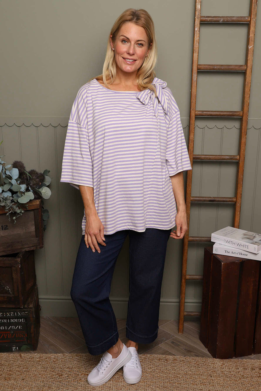 Trixie Stripe Tie Cotton Top Lilac