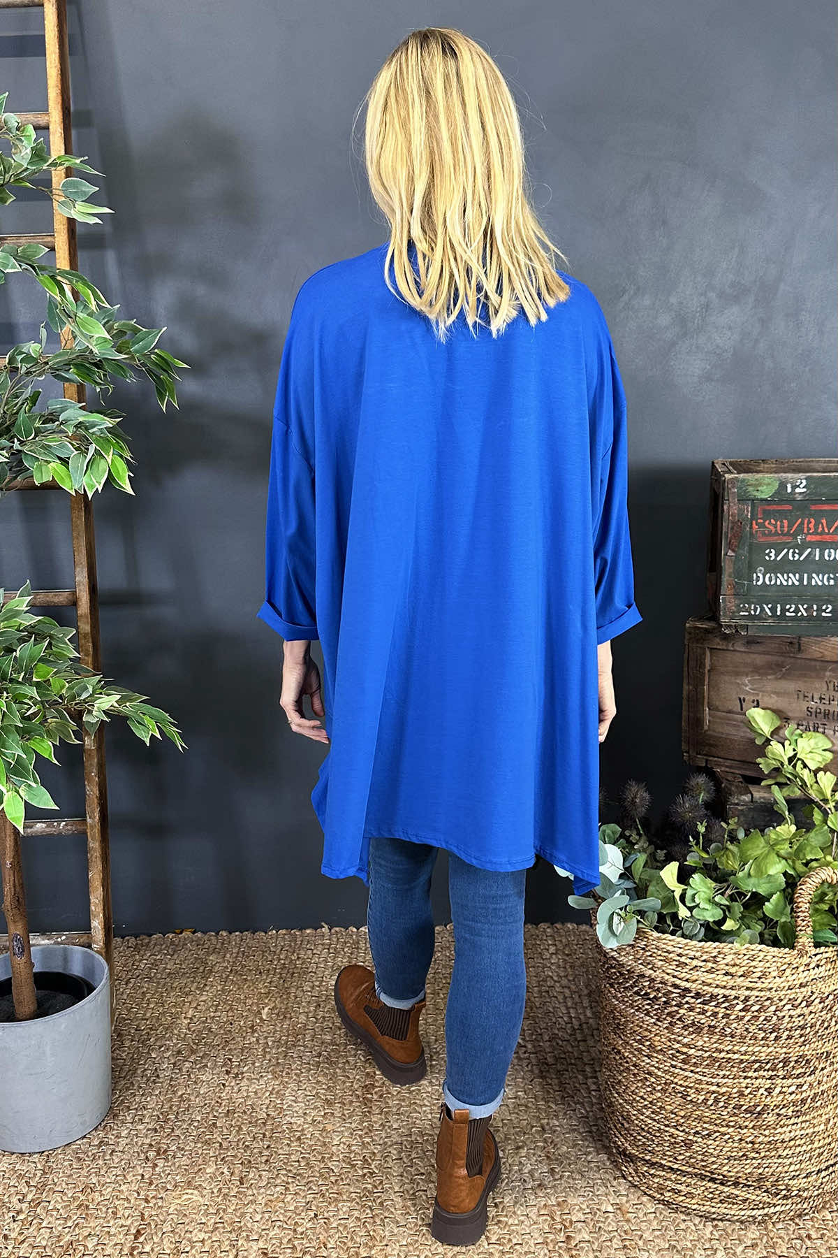 Hayden Dipped Hem Cotton Top Cobalt