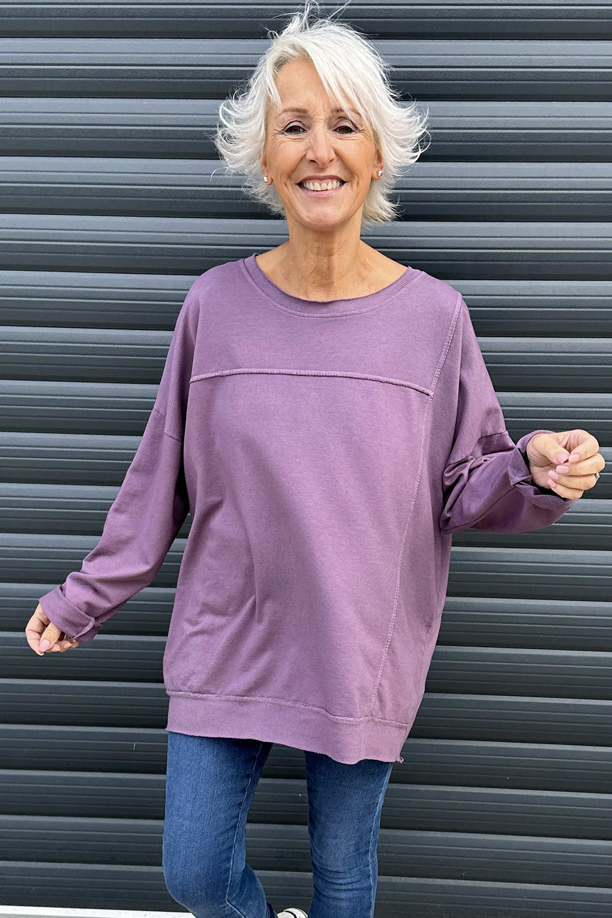 Zoey Seam Detail Cotton Top Purple