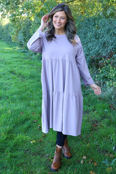 Petunia Tiered Cotton Dress Mauve
