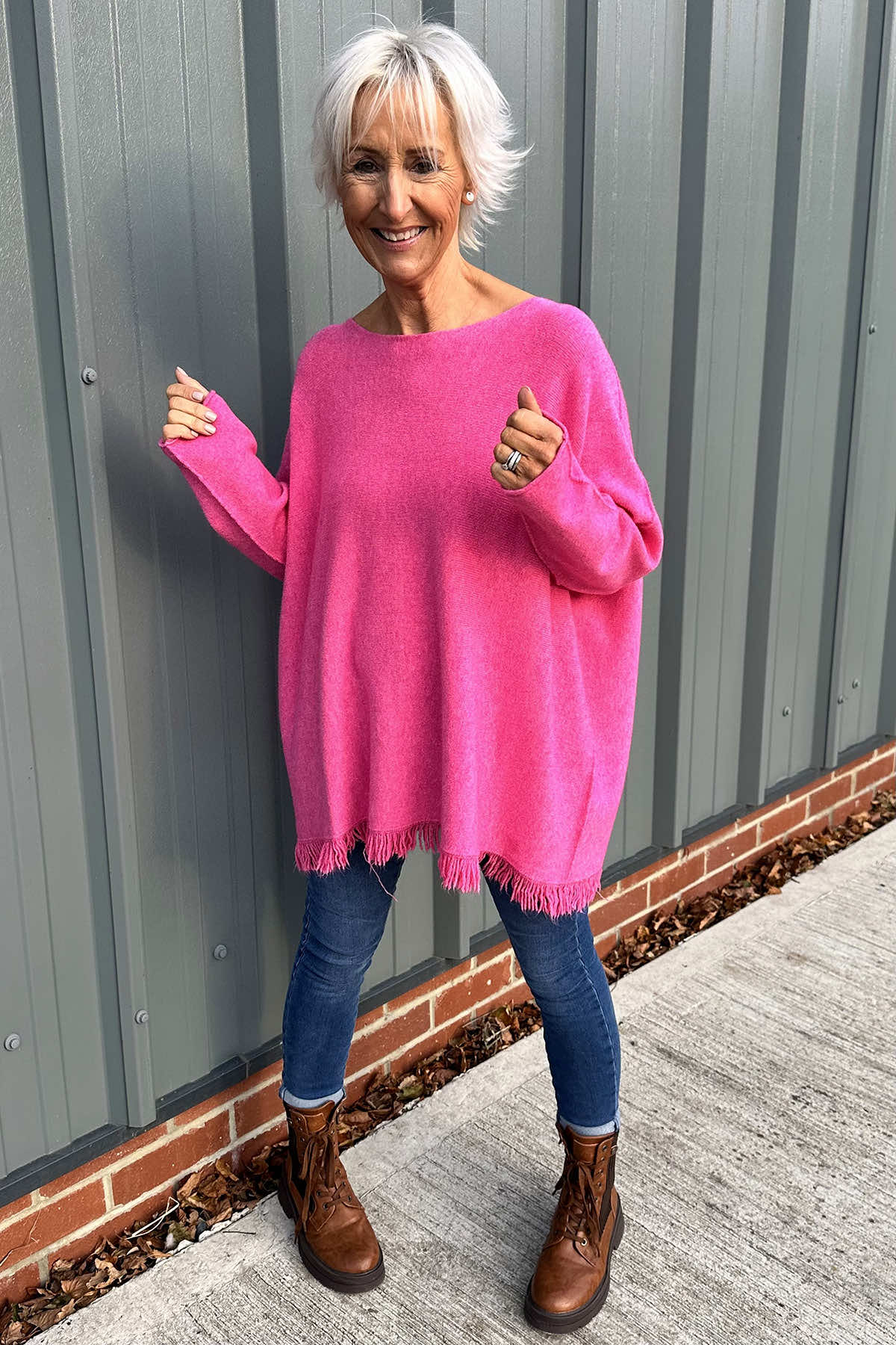 Sally Fringe Hem Jumper Fuchsia