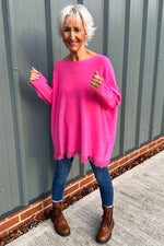 Sally Fringe Hem Jumper Fuchsia Fuchsia - Sally Fringe Hem Jumper Fuchsia