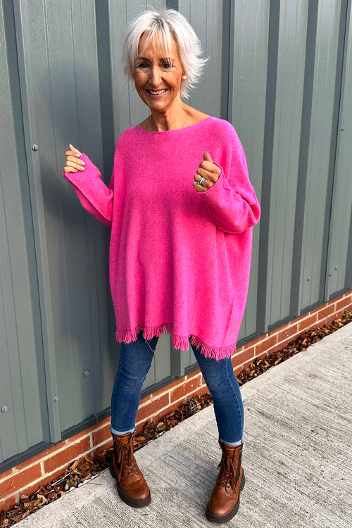 Sally Fringe Hem Jumper Fuchsia