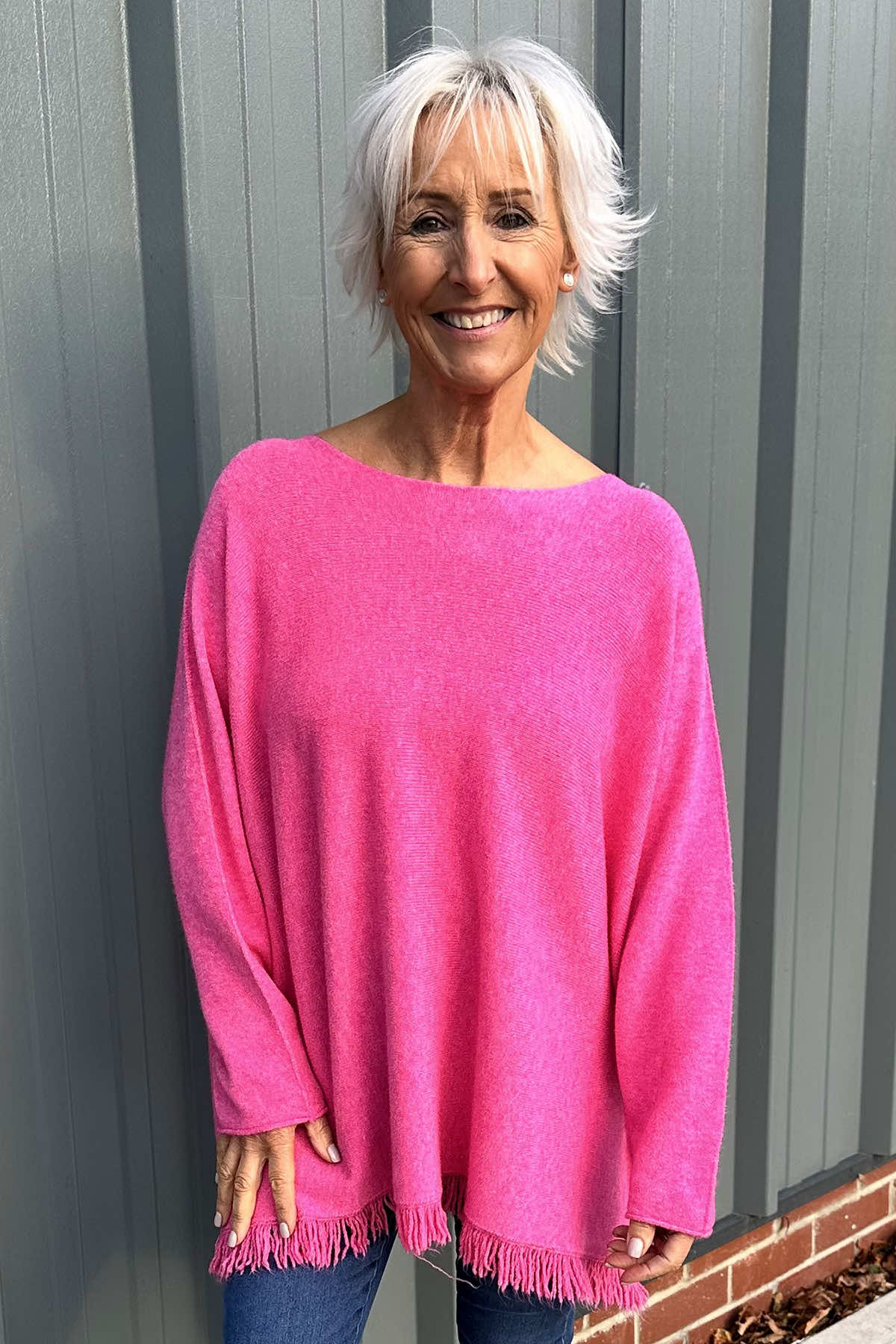 Sally Fringe Hem Jumper Fuchsia