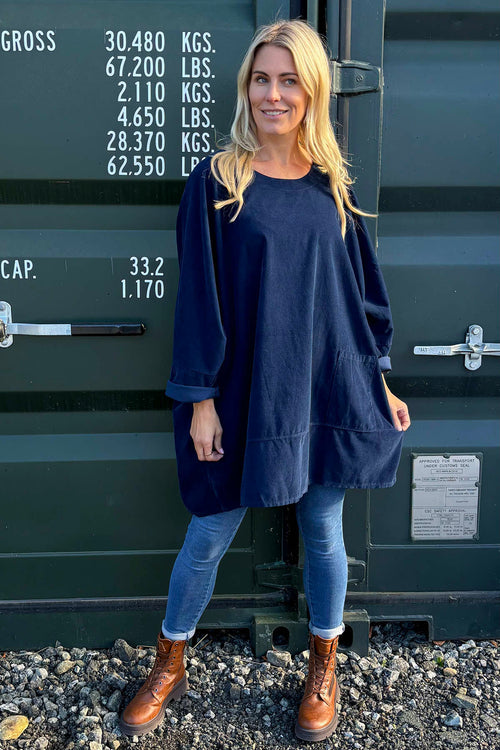 Connie Cord Oversized Top Navy - Image 1