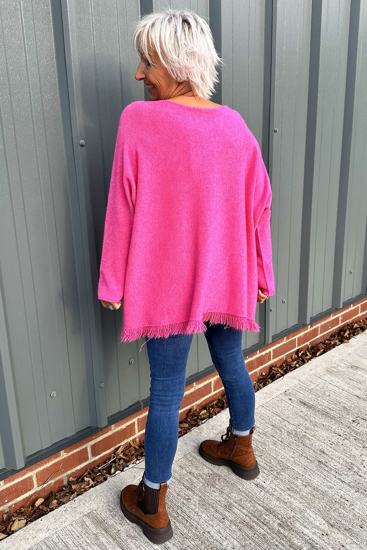 Sally Fringe Hem Jumper Fuchsia