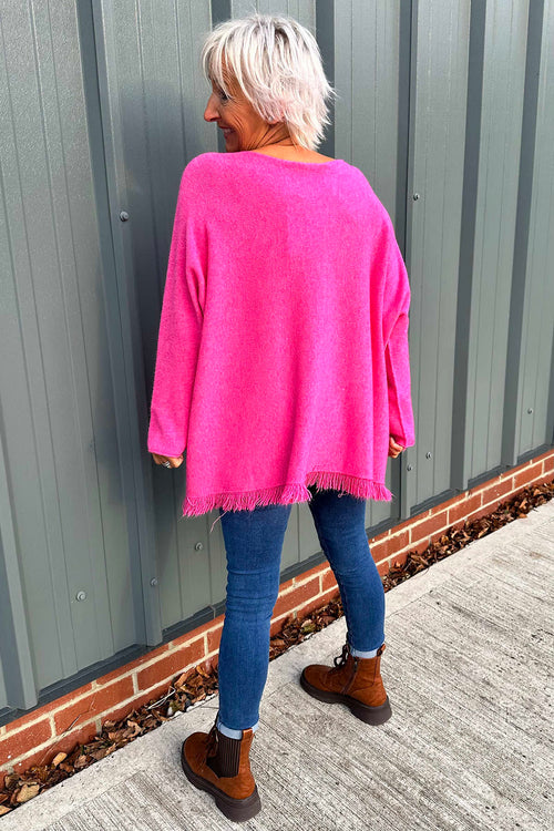 Sally Fringe Hem Jumper Fuchsia - Image 4