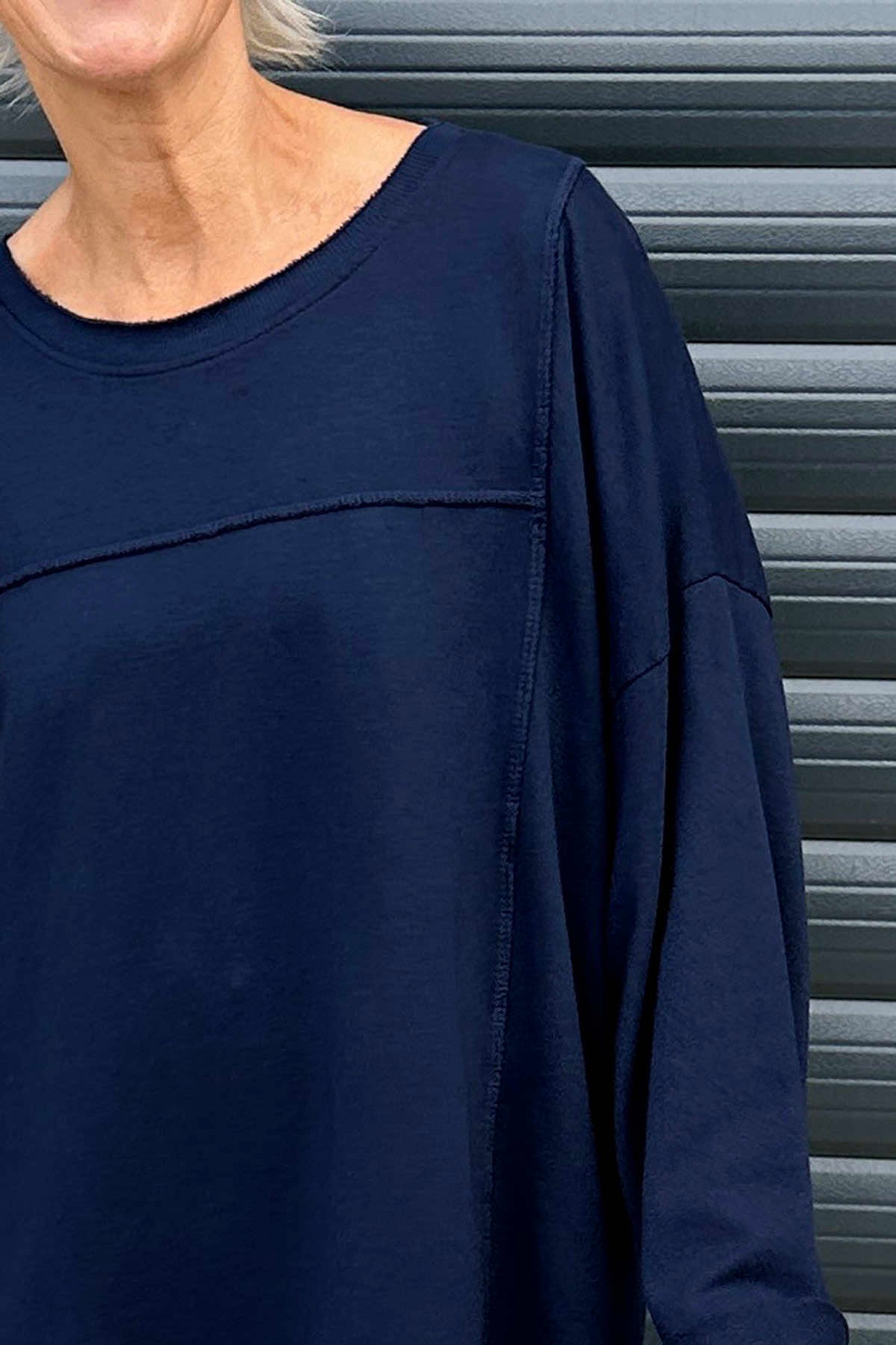 Zoey Seam Detail Cotton Top Navy