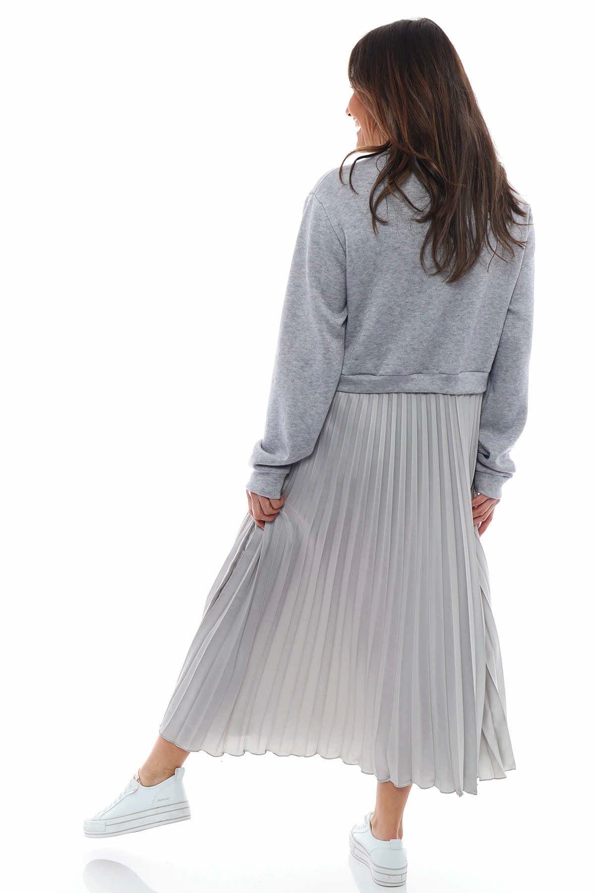 Kinzle Pleated Jumper Dress Grey