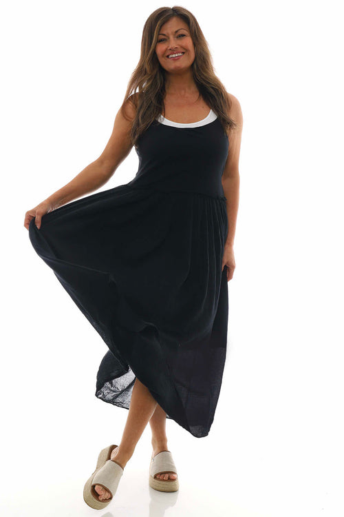 Julia Bow Back Cotton Dress Black - Image 1