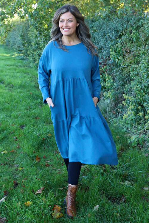 Petunia Tiered Cotton Dress Teal - Image 1