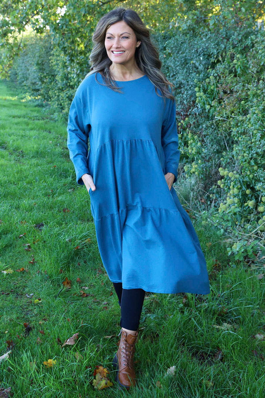 Petunia Tiered Cotton Dress Teal
