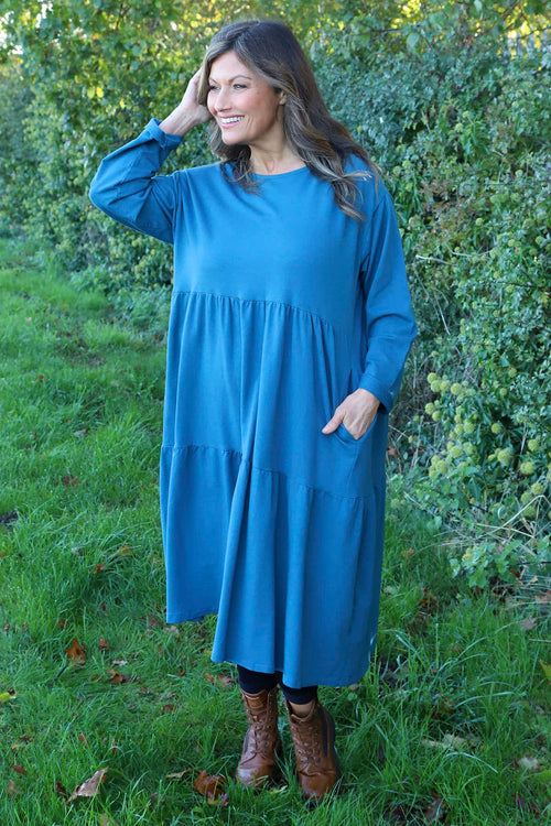 Petunia Tiered Cotton Dress Teal - Image 2