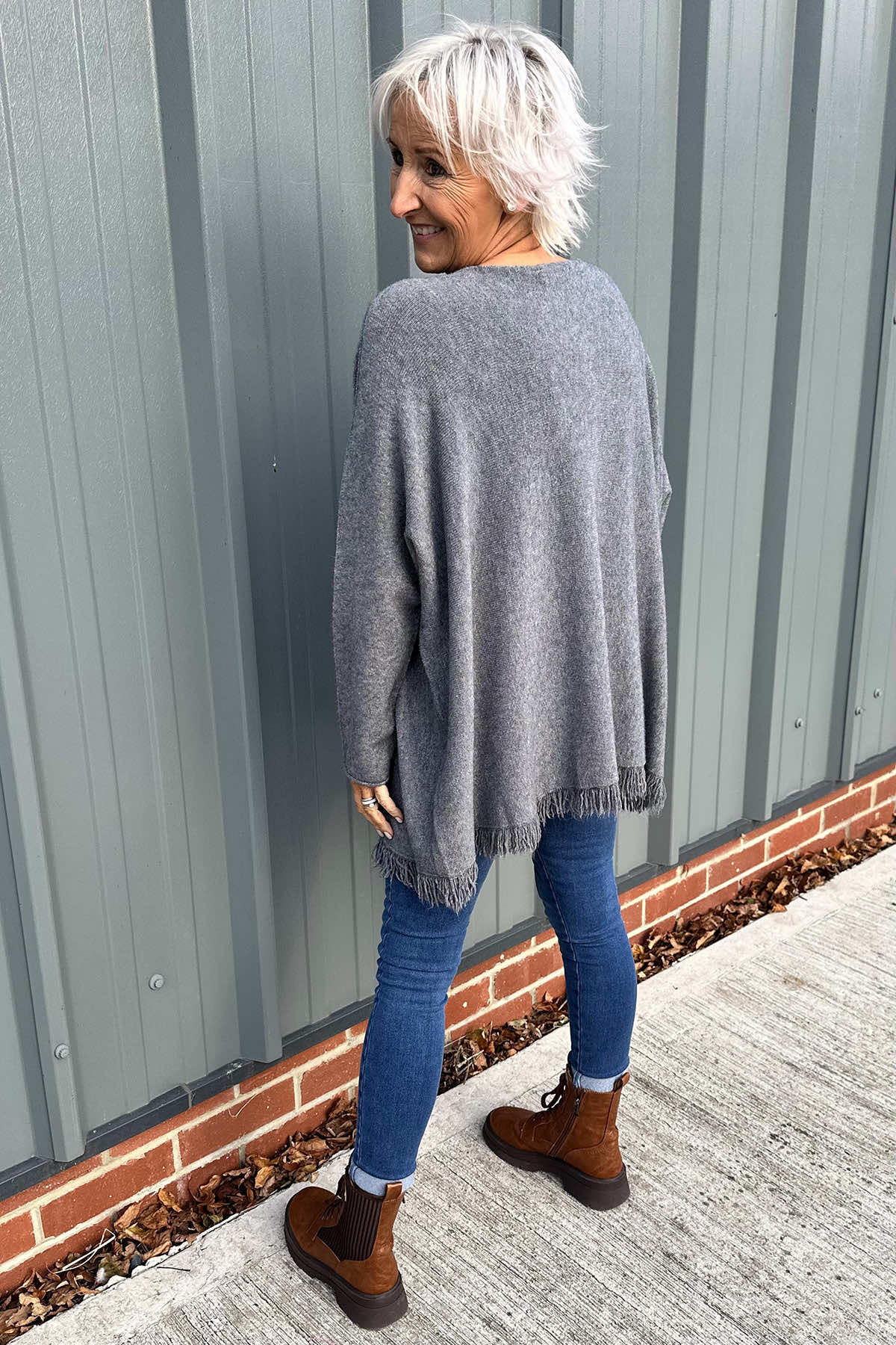 Sally Fringe Hem Jumper Mid Grey