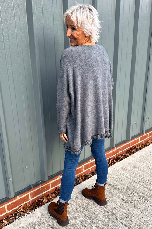 Sally Fringe Hem Jumper Mid Grey - Image 4