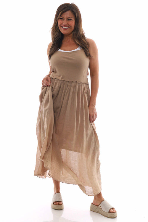 Julia Bow Back Cotton Dress Camel - Image 3